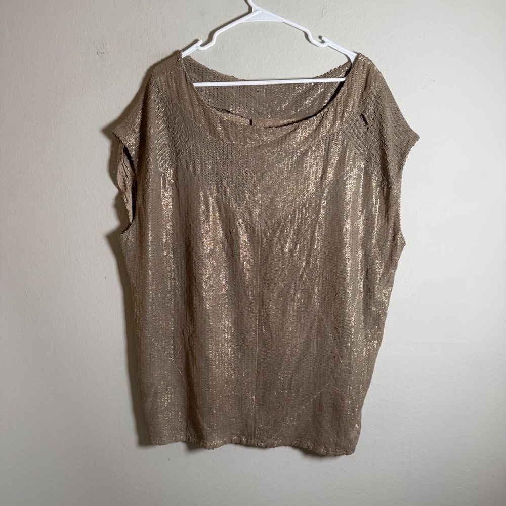 AllSaints Spitalfields Daye Dress Metallic Gold 100% Leather Tunic Size 10